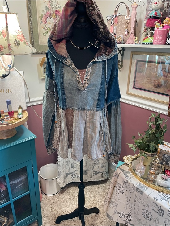 Young Threads Jackets & Blazers - Boho Denim & Patchwork Hooded Jacket - Young Threads